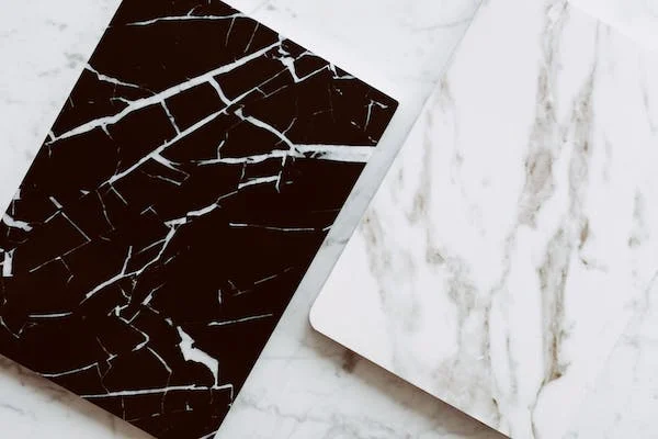 LEATHER COMPOSITION NOTEBOOK COVER IN BLACK AND WHITE MARBLE STYLE