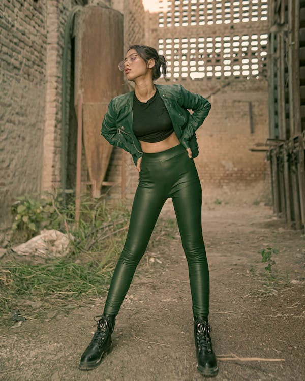 Blank nyc leather jacket in green color